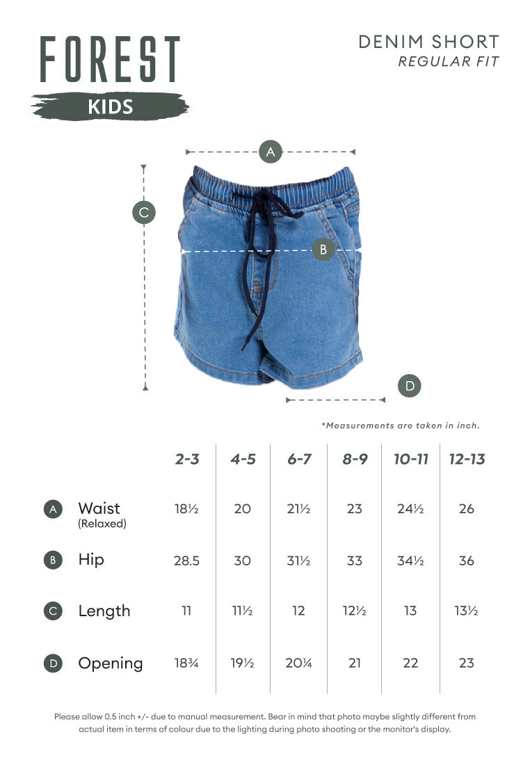 Forest Kids Girls Elastic Waisted Denim Shorts Girl Stretchable Short Pants | Seluar Pendek Budak Perempuan - FK865006
