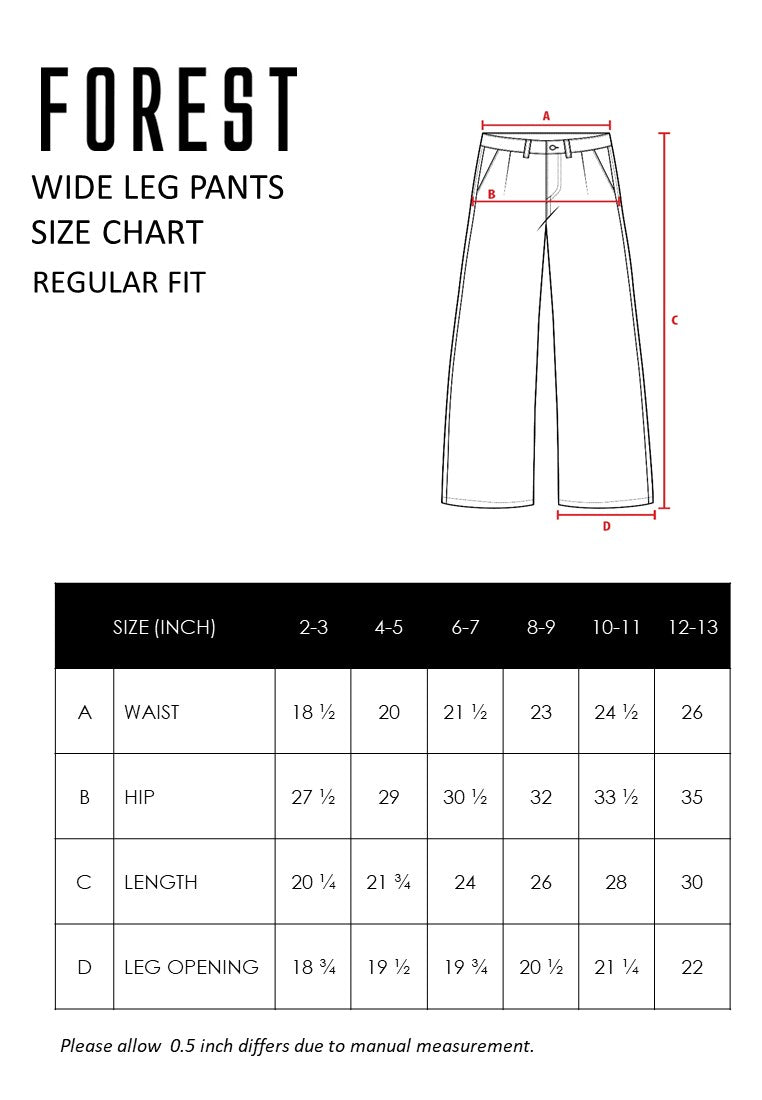 Forest Kids Girl Elastic Waist Plain Pleated Wide Leg Pants | Seluar Budak Perempuan Palazzo - FK810011