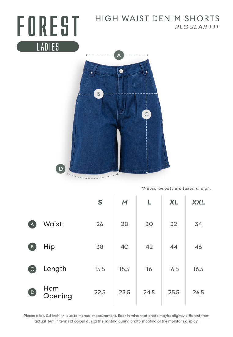 Forest Ladies High Waist Elastic Waist Casual Denim Shorts Women Plain Short Pants | Seluar Pendek Perempuan - 870148