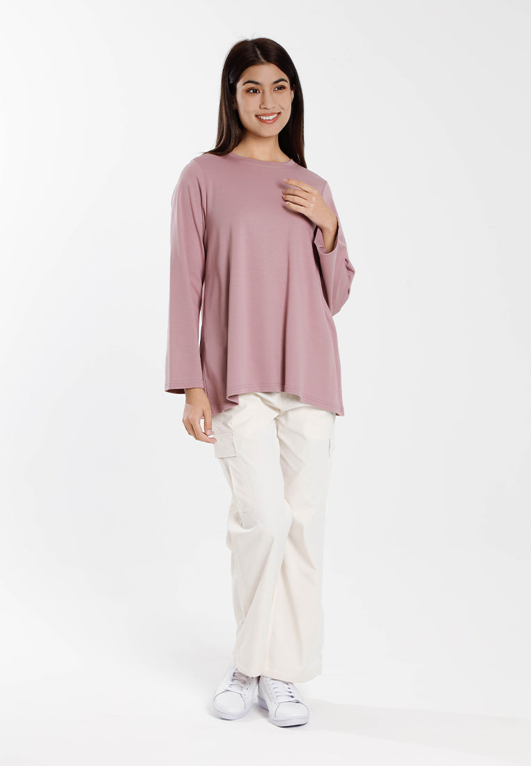 Forest Baju Lengan Panjang Perempuan | Forest Ladies Cotton Interlock Long Sleeve Round Neck T-Shirt Loose Fit - 822414