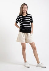 Forest Ladies Casual Striped Short Sleeve Knit Top | Baju Perempuan - 822347