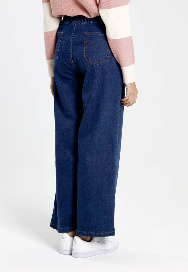 Forest Ladies Stretchable Denim Wide Leg Jeans Elastic Waisted Denim Long  Pants | Seluar Panjang Perempuan - 810515
