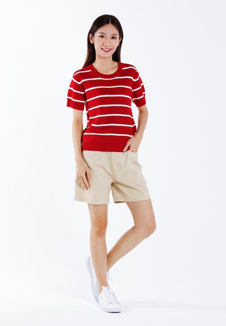 Forest Ladies Casual Striped Short Sleeve Knit Top | Baju Perempuan - 822347