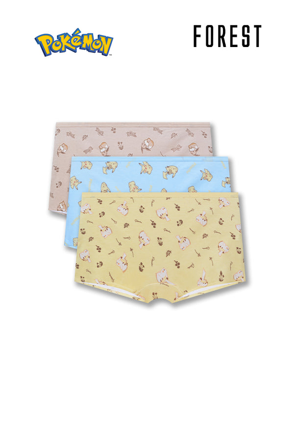 (3 Pcs) Pokémon Ladies Cotton Spandex Boy Leg Panties Assorted Colors - PLD1060BL