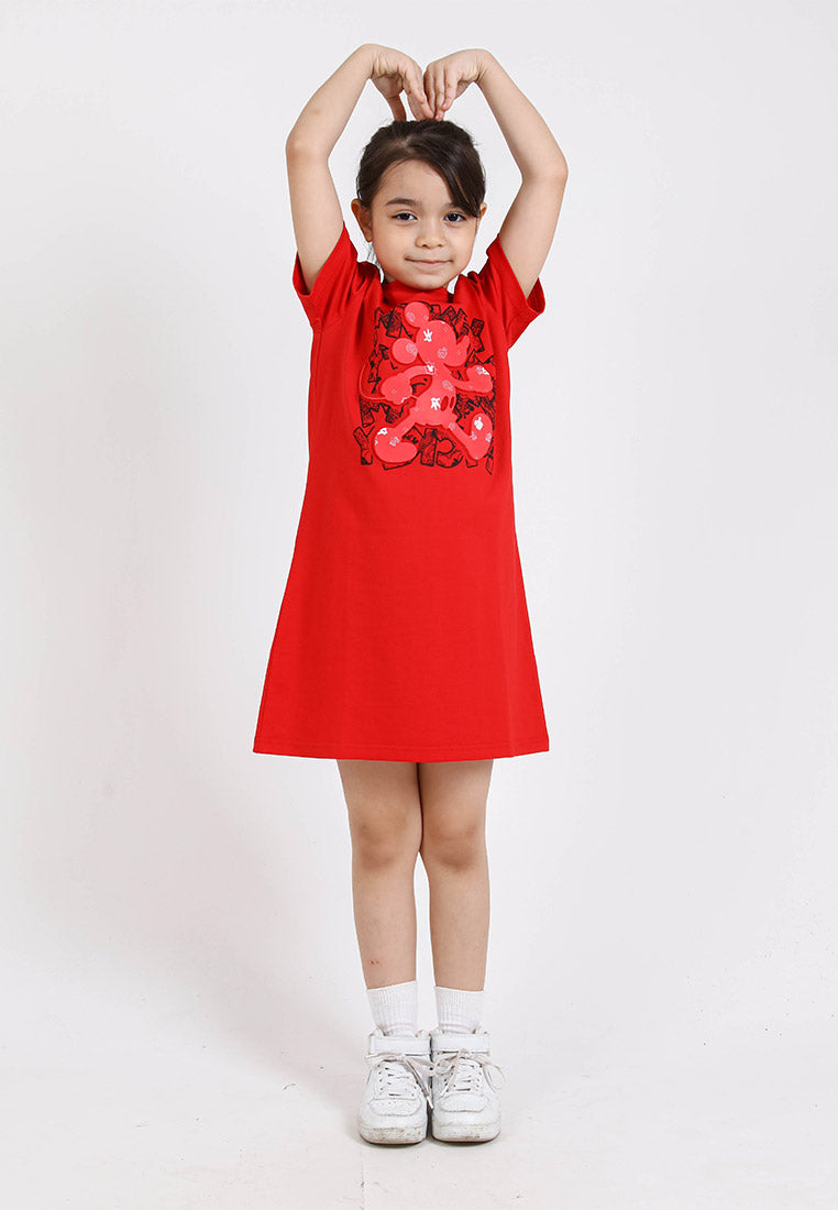 Forest x Disney Kids Mickey 3D Effects Round Neck Short Sleeve Dress | Baju Budak Perempuan - FWK885006