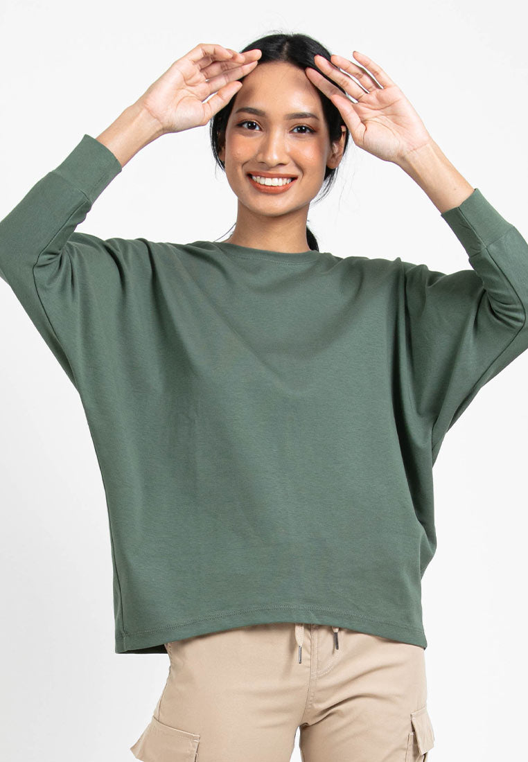 Forest Ladies Premium Interlock Cotton Crew Neck Drape Tshirt Women | Baju T Shirt Perempuan Lengan Panjang - 822206