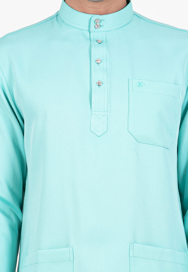 Forest x Hatta Dolmat Baju Melayu Cekak Musang Regular Fit  - BM23766 -42LtGreen