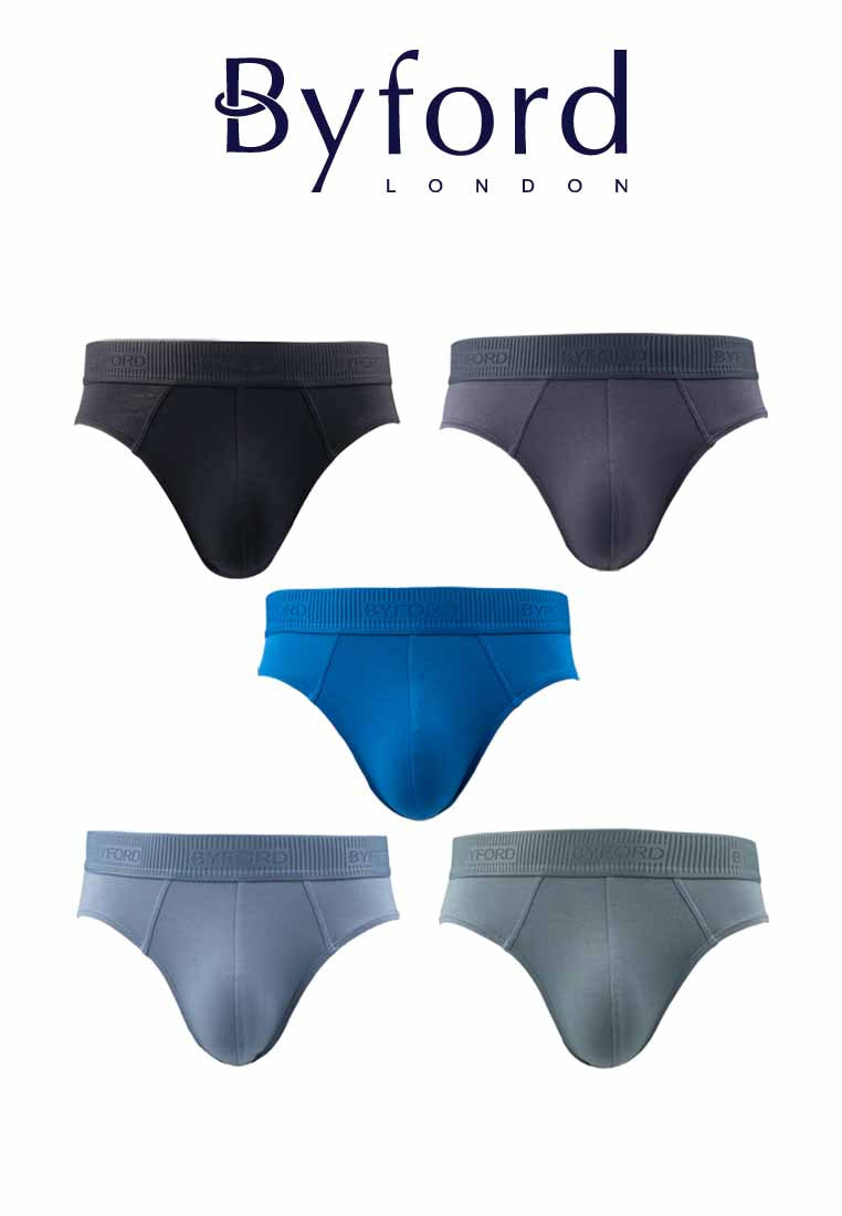 (3 Pcs) Byford Mens Bamboo Spandex Mini Brief Underwear Assorted Colours - BUD5260M