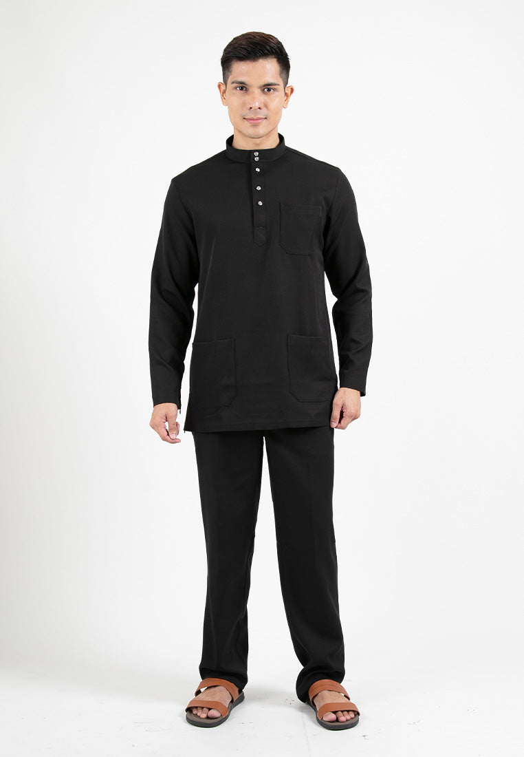 Forest x Hatta Dolmat Baju Melayu Cekak Musang Regular Fit  - BM23766 -01Black