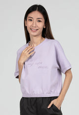 Forest Ladies Cotton Interlock Short Sleeve Round Neck Embroidery Top Women Casual Elastic Hem T-Shirt - 822410