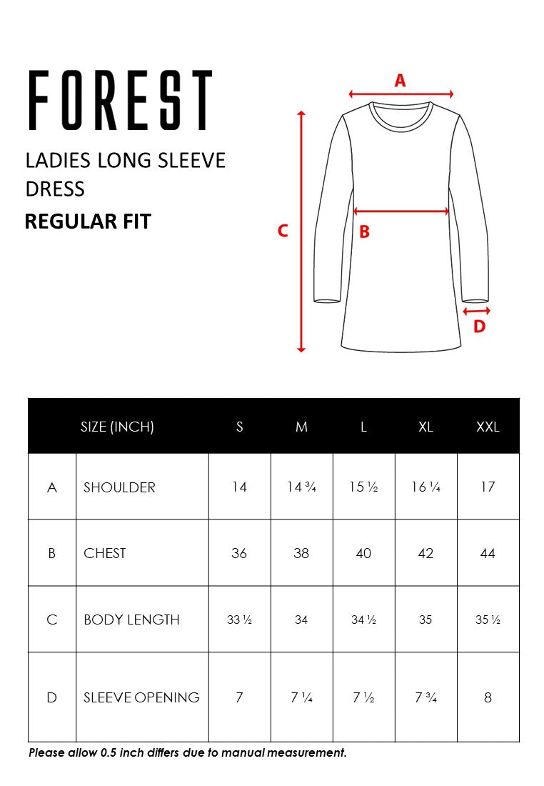 Forest Ladies Cotton Interlock Woven Long Sleeve Plain Casual Dress | Baju Perempuan - 885062