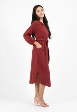 Forest Ladies Cotton Gauze Long Sleeve Belted Midi Dress | Baju Lengan Panjang Perempuan - 885073