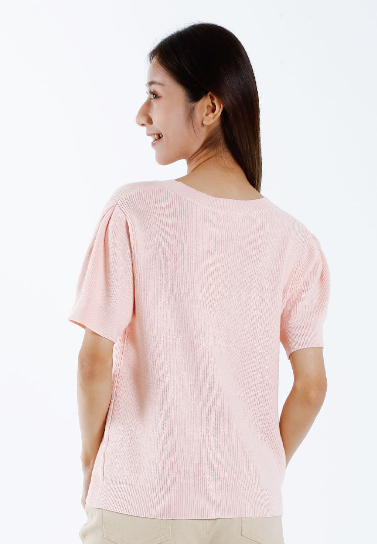 Forest Baju Perempuan | Forest Ladies Casual Plain Short Sleeve Knit Top - 822346