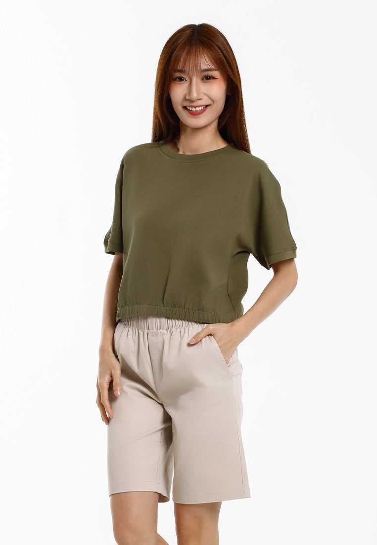 Forest Baju Perempuan | Forest Ladies Cotton Interlock Short Sleeve Round Neck Casual Elastic Hem T-Shirt - 822409