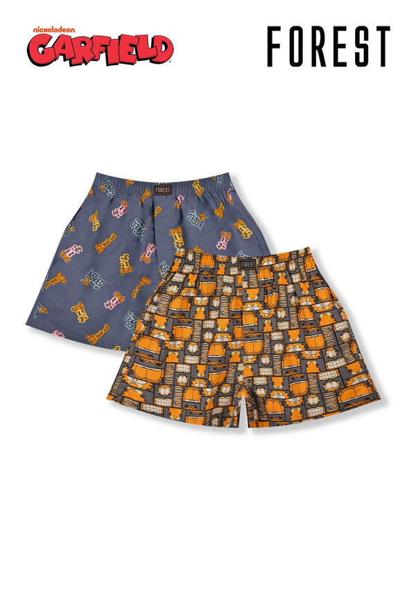 Forest Seluar Dalam Lelaki | (2 Pcs) Garfield Mens Woven Cotton Boxer Short Assorted Colours - GUD1031X