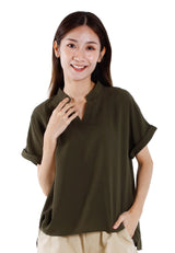 Forest Ladies Polyester Collar Plain Blouse Women Short Sleeve Blouse | Baju Perempuan - 822417