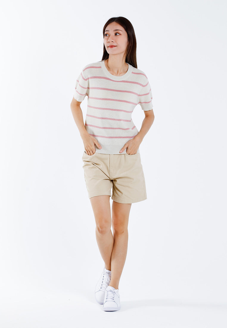 Forest Ladies Casual Striped Short Sleeve Knit Top | Baju Perempuan - 822347