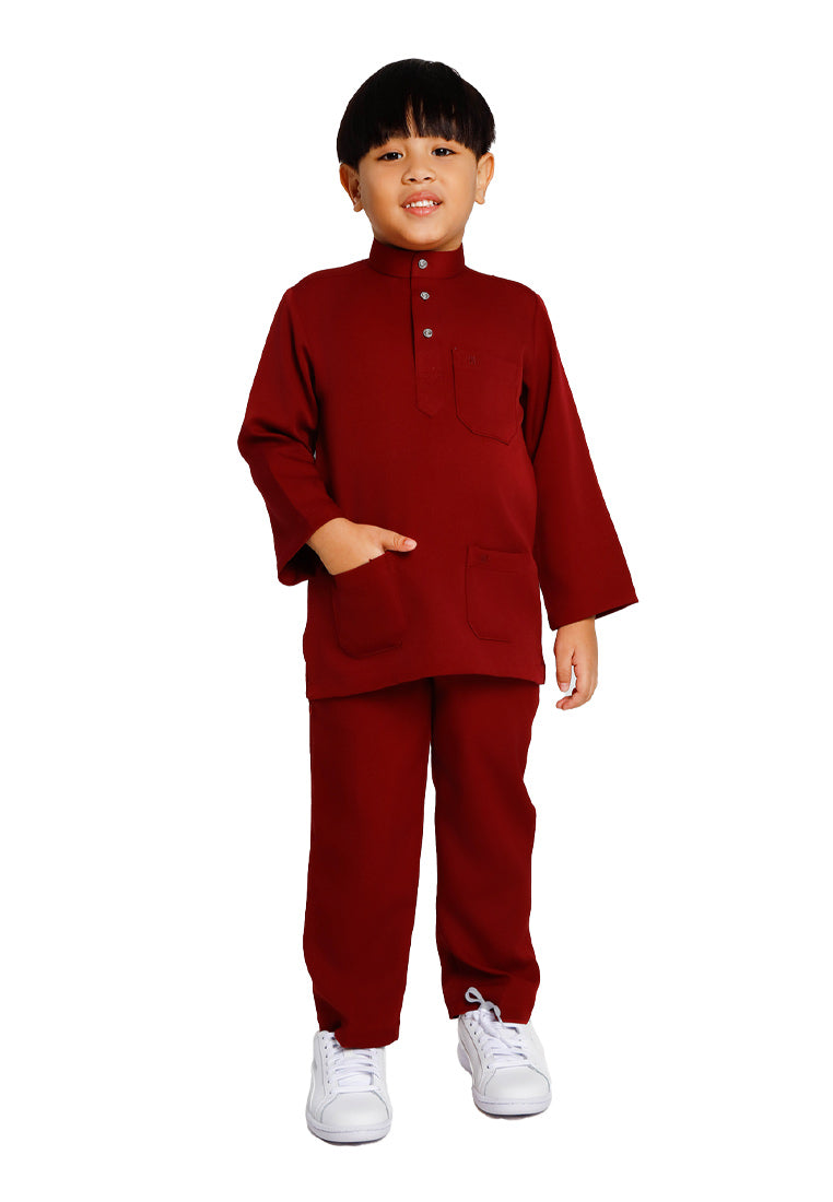 Forest x Hatta Dolmat Baju Melayu Budak Cekak Musang Regular Fit - FK23766BM -56Maroon