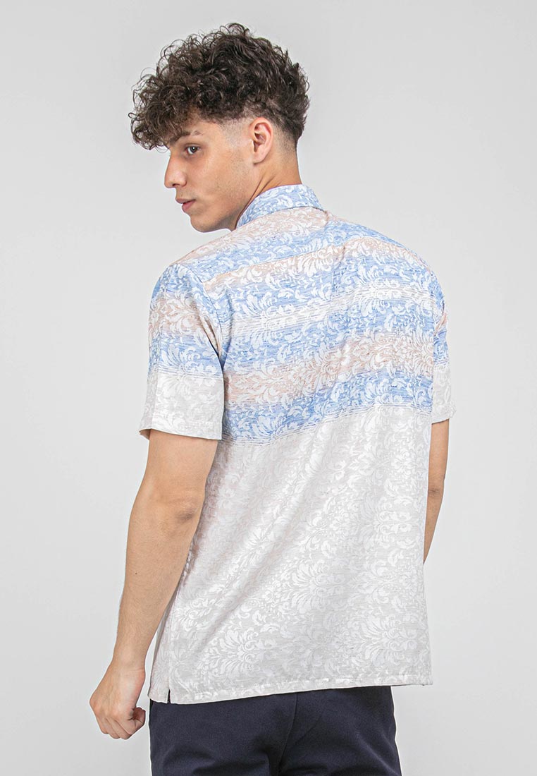 Alain Delon Short Sleeve Modern Fit Linen Look Floral Shirt - 14423008