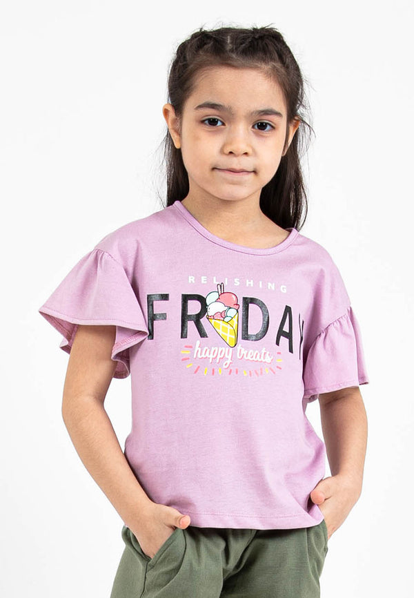 Forest Kids Girl 100% Cotton Flare Short Sleeve T-Shirt Girls Graphic Round Neck T-Shirt | Baju Budak - FK820067