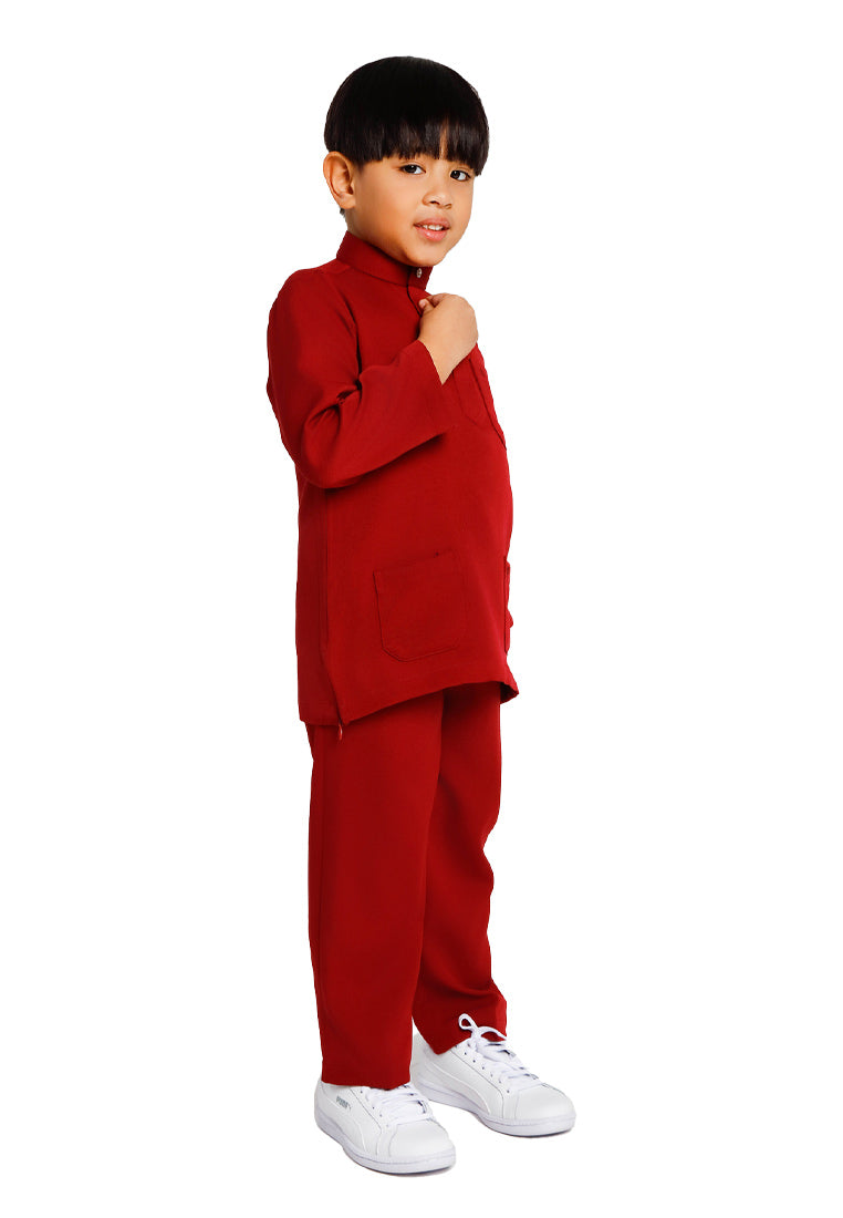 Forest x Hatta Dolmat Baju Melayu Budak Cekak Musang Regular Fit - FK23766BM -58BrickRed