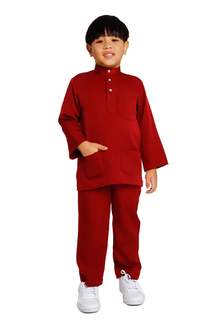 Forest x Hatta Dolmat Baju Melayu Budak Cekak Musang Regular Fit - FK23766BM -58BrickRed