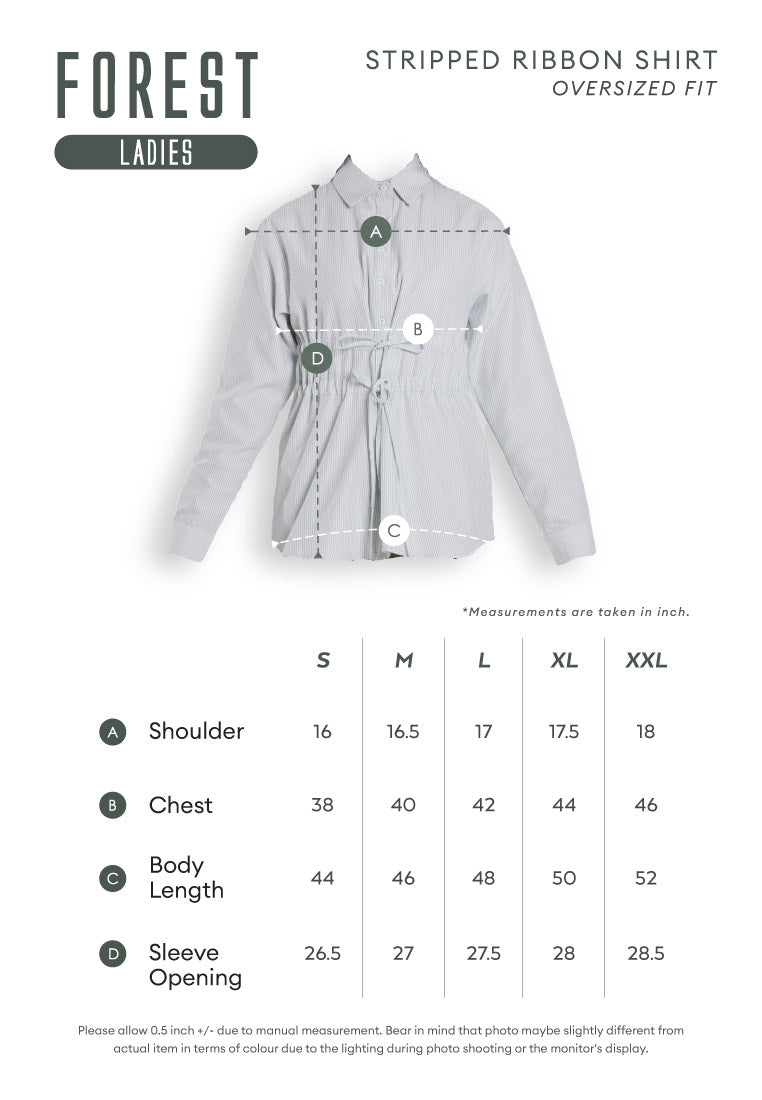 Forest Ladies Poly Cotton Striped Ribbon Shirt Women Long Sleeve Shirt | Baju Kemeja Perempuan - 822509