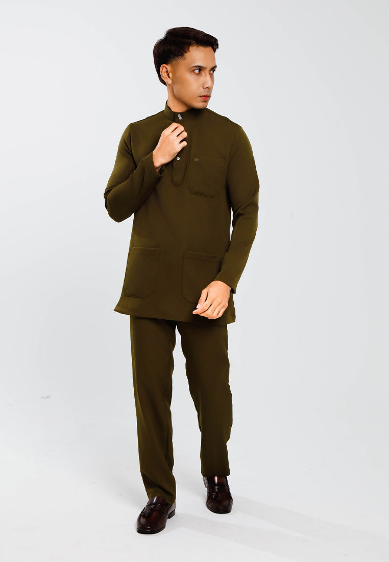 Forest x Hatta Dolmat Baju Melayu Cekak Musang Regular Fit - BM23766 -45DkOlive