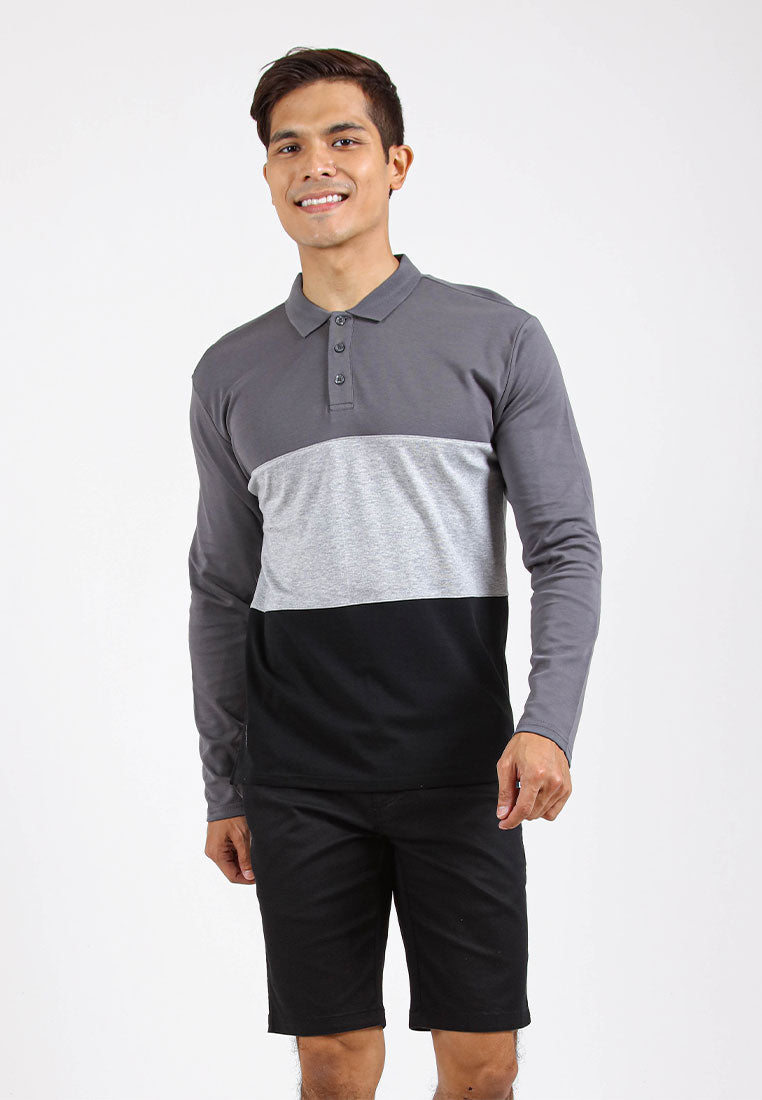 Forest Premium Weight Cotton Polo Tee 220gsm Interlock Knitted  Colour Block Long Sleeve Polo T Shirt - 23850