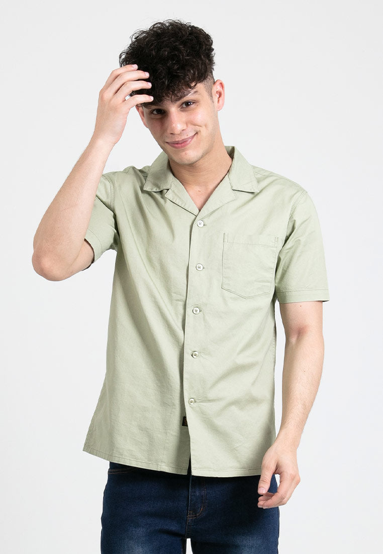 Forest Cotton Woven Casual Short Sleeve Plain Men Shirt | Baju Kemeja Lelaki  - 621355