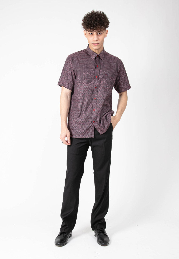 Alain Delon Short Sleeve Modern Fit Linen Look Floral Shirt - 14423002