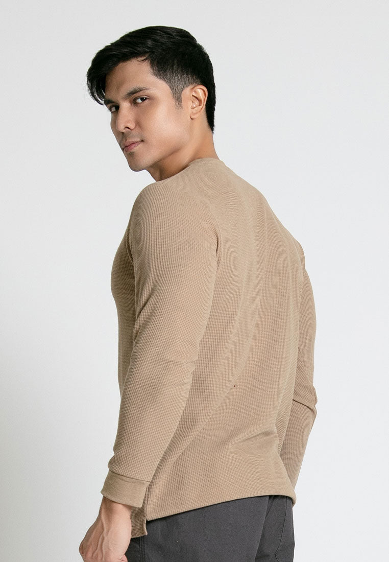 Forest Waffle Knit Crew Neck Long Sleeve T Shirt Men | T Shirt Lelaki Lengan Panjang - 23831