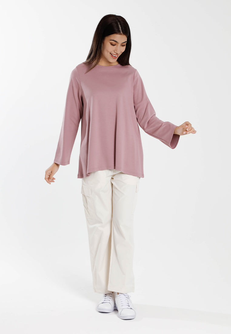 Forest Baju Lengan Panjang Perempuan | Forest Ladies Cotton Interlock Long Sleeve Round Neck T-Shirt Loose Fit - 822414