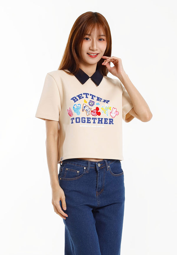 Forest Baju Perempuan | Forest x Disney Mickey Heavy Weight (260gsm) Short Sleeve Ladies Crop Top - FW820128