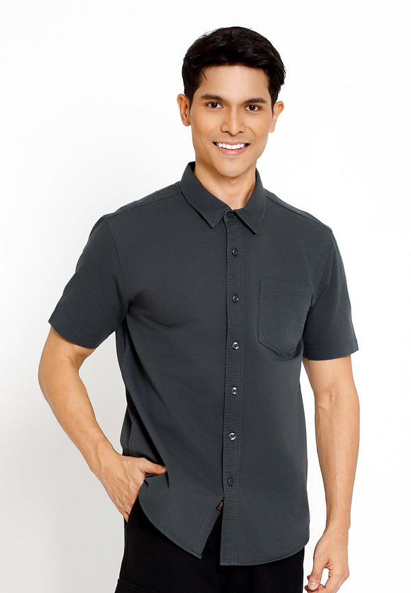 Forest Woven Regular Fit Plain Collar Short Sleeve Men Shirt | Baju Kemeja Lelaki - 621441