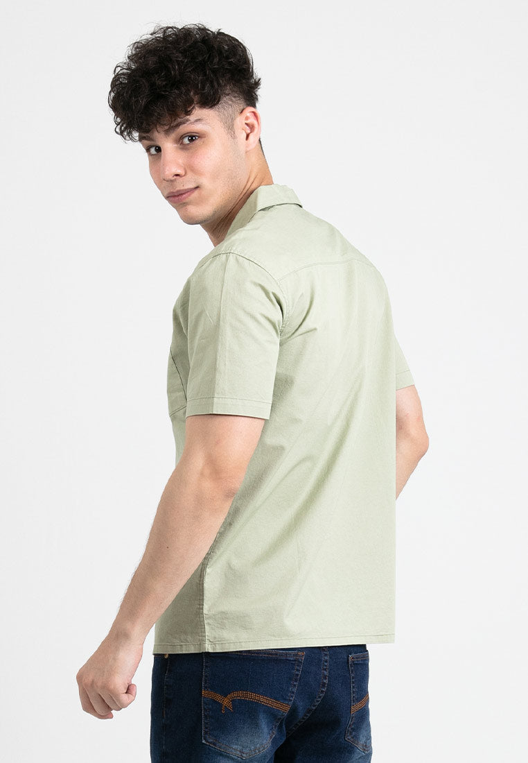 Forest Cotton Woven Casual Short Sleeve Plain Men Shirt | Baju Kemeja Lelaki  - 621355