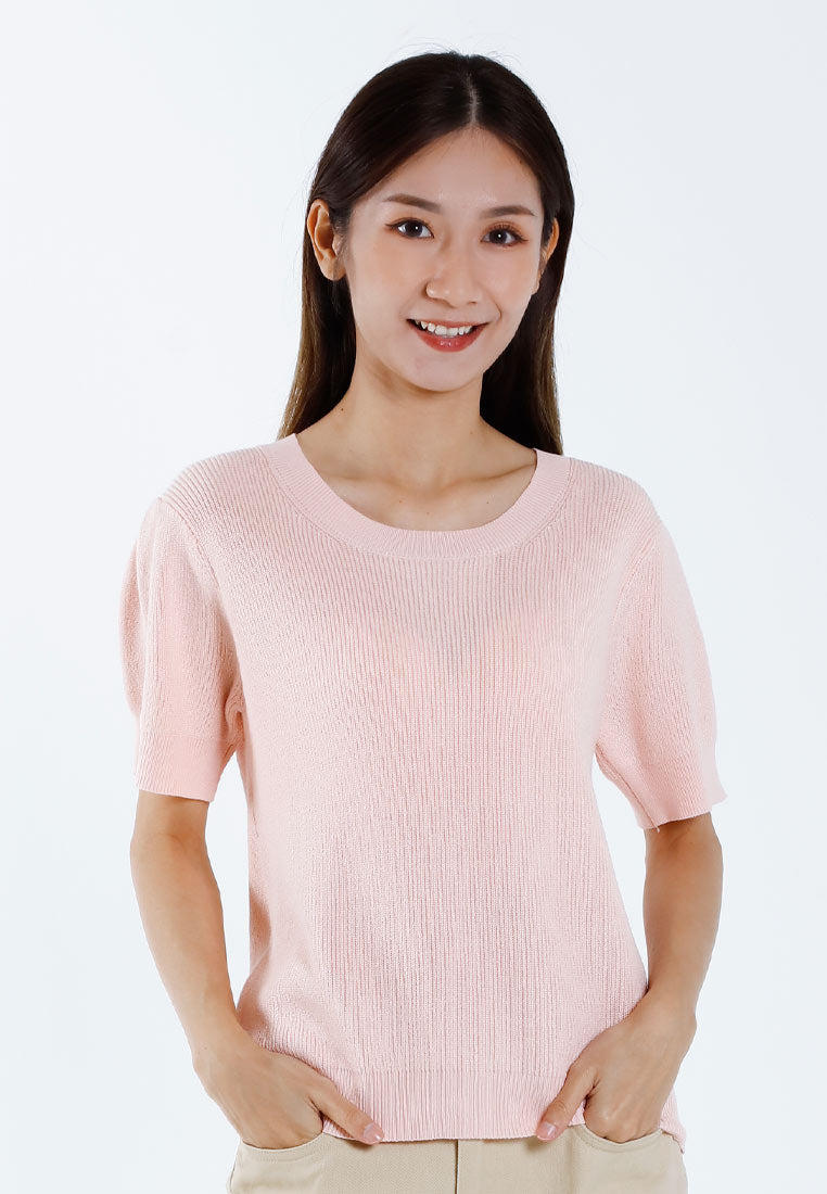 Forest Baju Perempuan | Forest Ladies Casual Plain Short Sleeve Knit Top - 822346