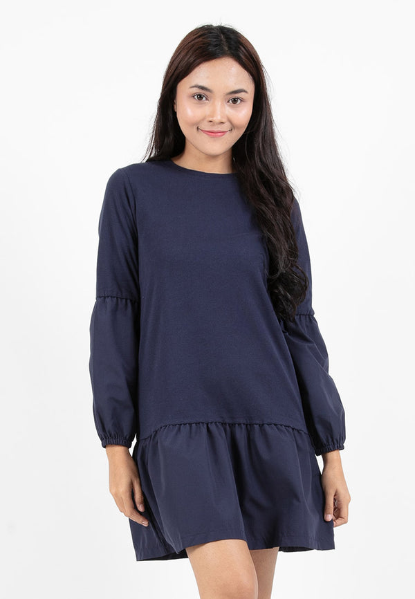 Forest Ladies Cotton Interlock Woven Long Sleeve Plain Casual Dress | Baju Perempuan - 885062