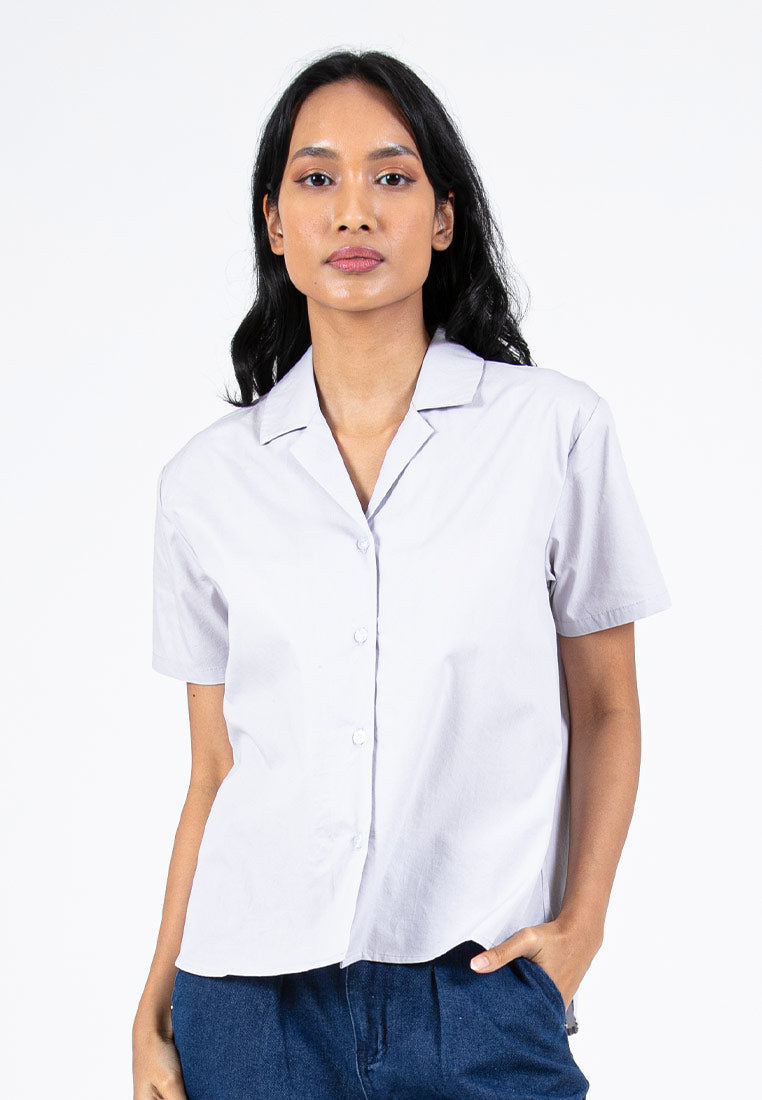 Forest Ladies Cotton Poplin Open Collar Short Sleeve Shirt | Baju Kemeja Lengan Pendek Perempuan - 822359