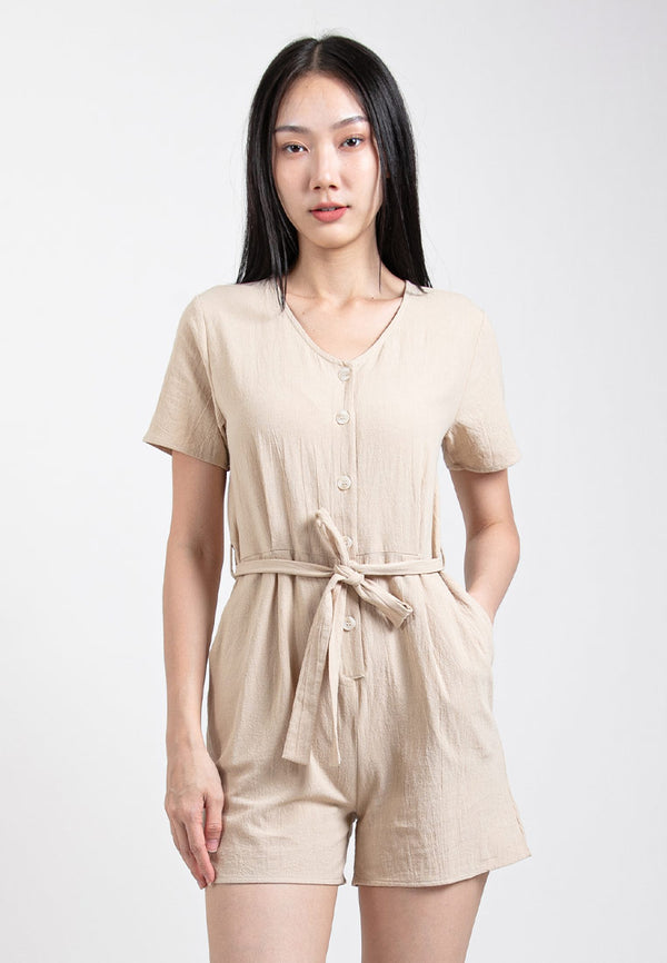 Forest Ladies Linen Jumpsuit Women Solid Romper - 865107