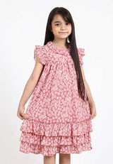 Forest Kids Girl Woven Floral Pattern Short Sleeve Dress I Baju Budak Perempuan Girl Dress - FK885035