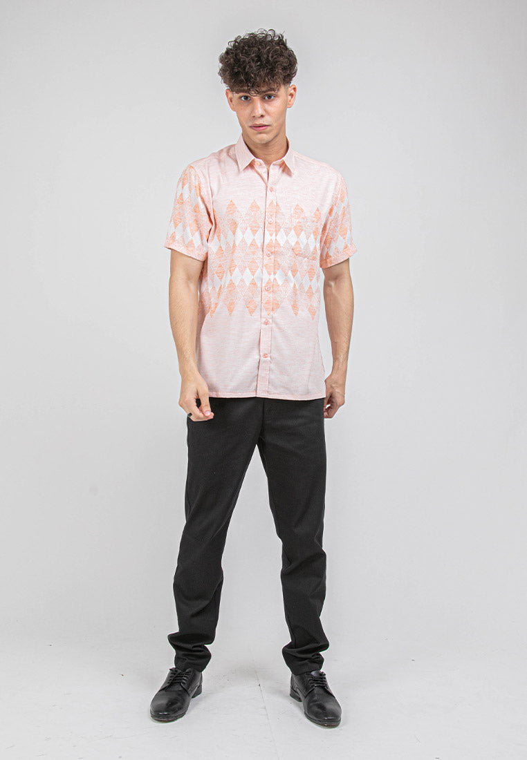 Alain Delon Short Sleeve Modern Fit Linen Look Floral Shirt - 14422065