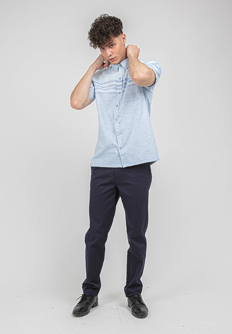 Alain Delon Short Sleeve Modern Fit Linen Look Floral Shirt - 14423004