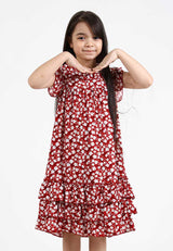 Forest Kids Girl Woven Floral Pattern Short Sleeve Dress I Baju Budak Perempuan Girl Dress - FK820045