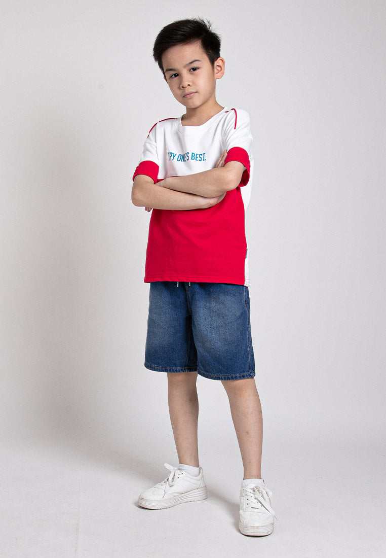 Forest Kids Boys Cotton Terry Cut & Sew Oversized Short Sleeve Top Boy Graphic Tee | Baju Budak Lelaki - FK20240