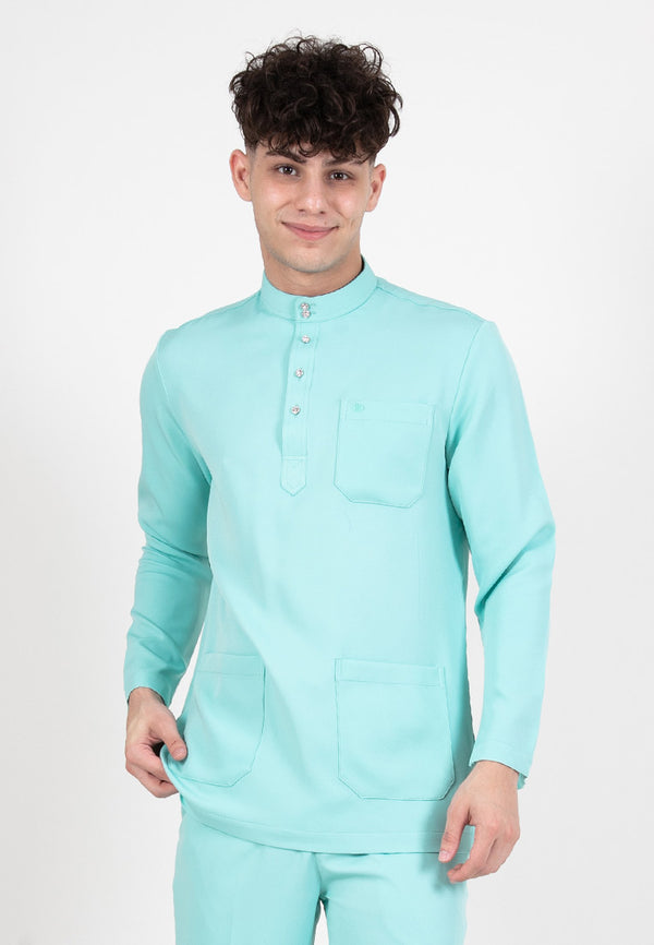 Forest x Hatta Dolmat Baju Melayu Cekak Musang Regular Fit  - BM23766 -42LtGreen