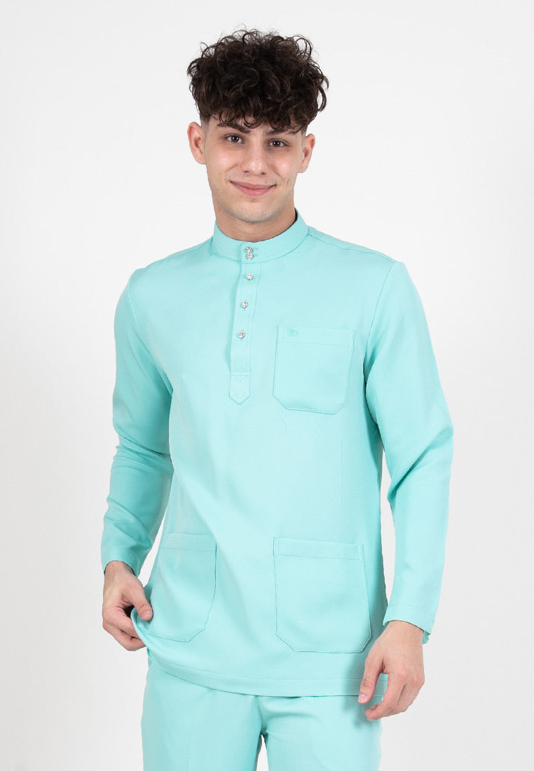 Forest x Hatta Dolmat Baju Melayu Cekak Musang Regular Fit  - BM23766 -42LtGreen