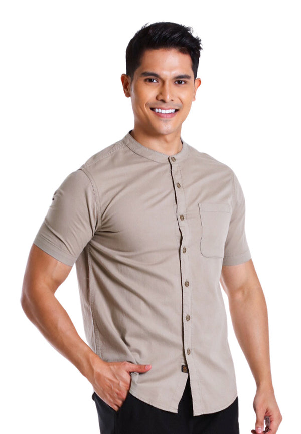 Forest Woven Mandarin Collar Short Sleeve Men Shirt | Baju Kemeja Lelaki - 621405