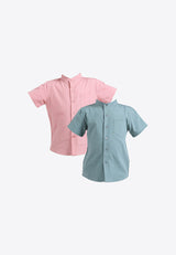 Forest Kids Woven Boy Stand Collar Short Sleeve Shirt Kids l Baju Budak Lelaki - FK20149