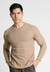 Forest Waffle Knit Crew Neck Long Sleeve T Shirt Men | T Shirt Lelaki Lengan Panjang - 23831